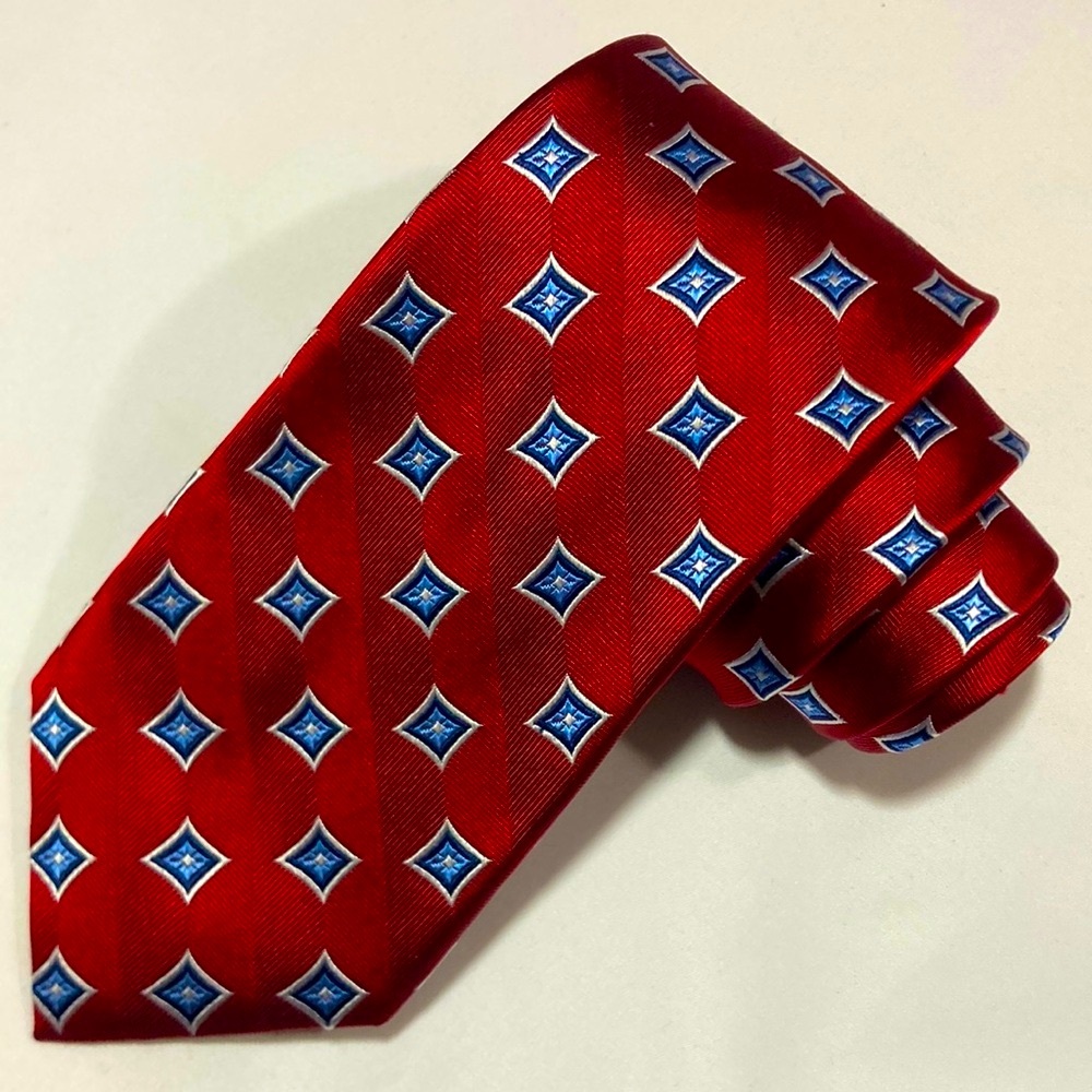 Jos A Banks Executive Collection Mens Neck Tie Burgundy Blue Starburst 3”x58”